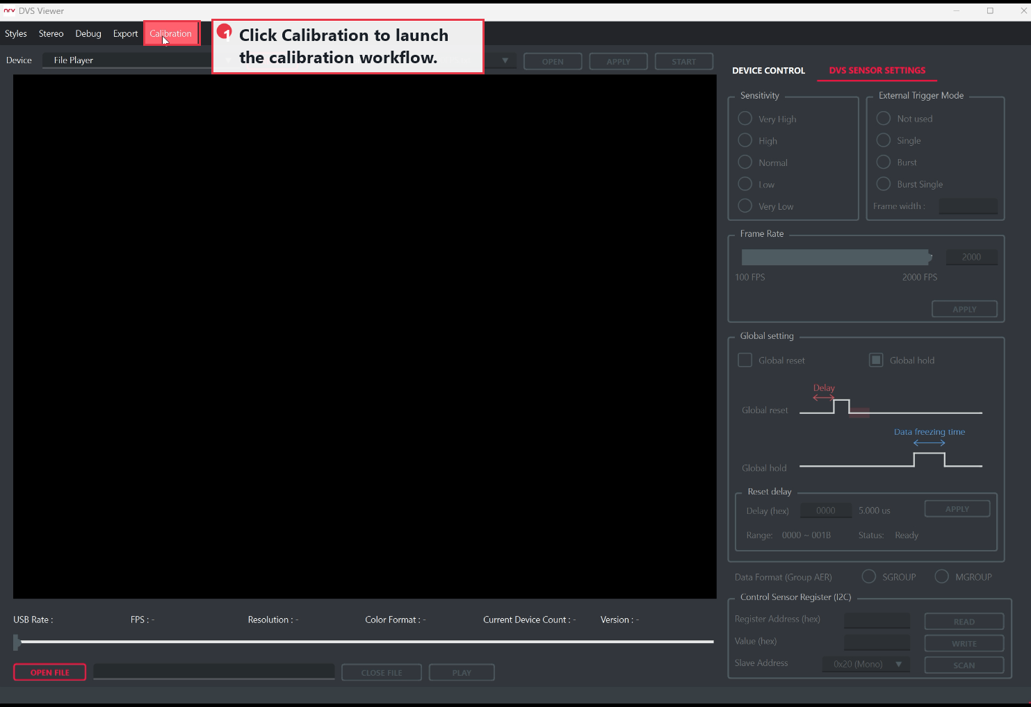 DVS Viewer Calibration button