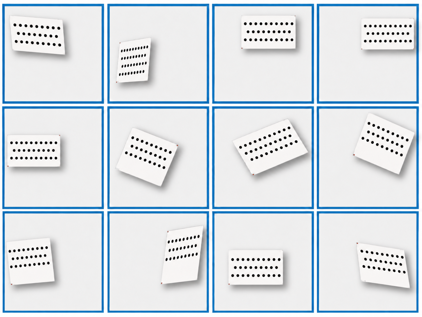 Circle-grid monitor target shown at multiple orientations