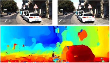 Stereo depth example in a driving scene