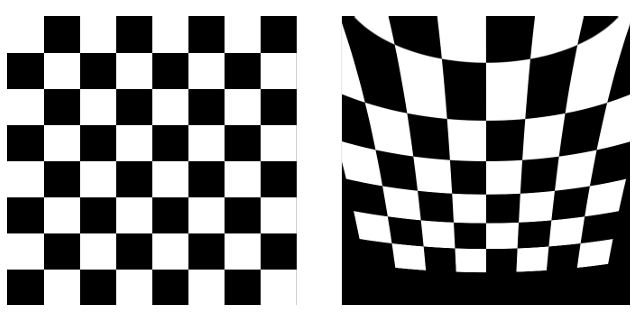 Tangential distortion applied to a checkerboard
