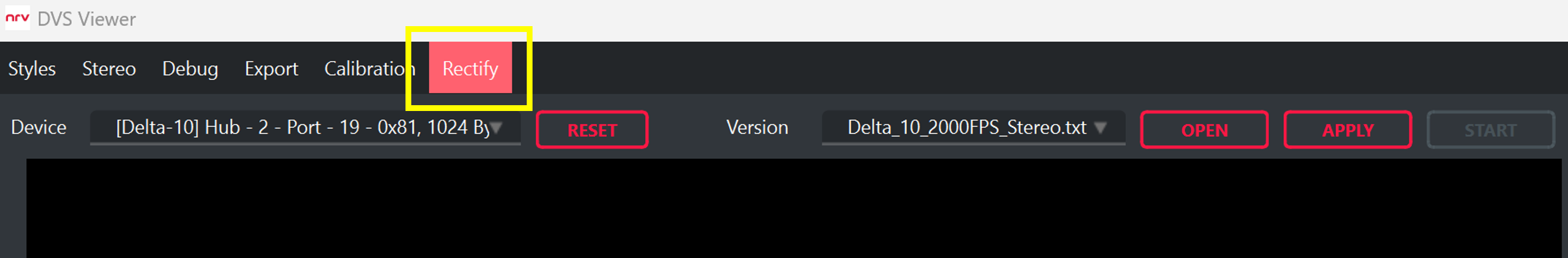 Viewer toolbar showing Device selection and Rectify